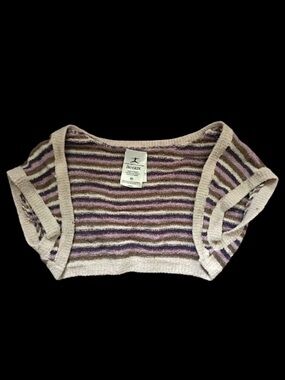Danskin Striped Cropped Knit Top in Beige, Purple, Brown
